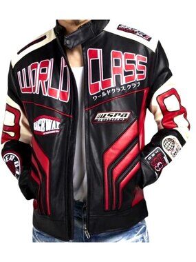 Smoke Rising SZ S World Class Moto Sport Faux Leather Black Red Racing Jacket